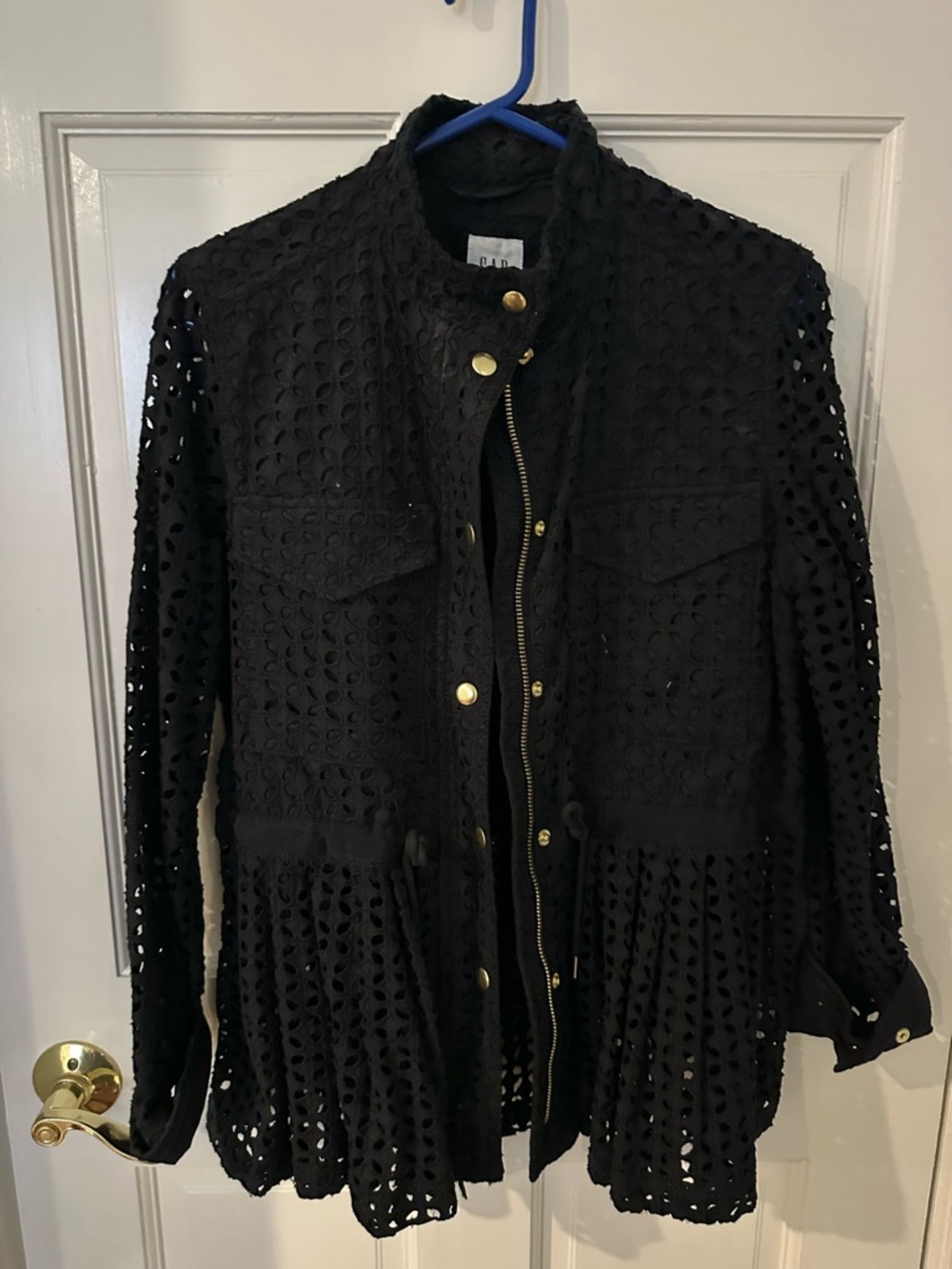 GAP Black Eyelet Utility Jacket with Gold-Tone Hardware & drawstring